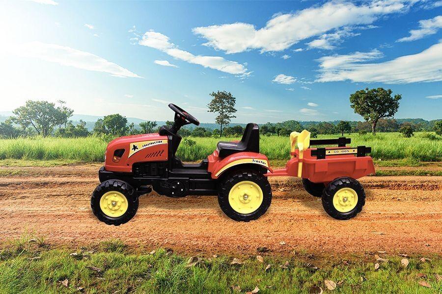 Rode tractor met aanhangwagen van Max Kids